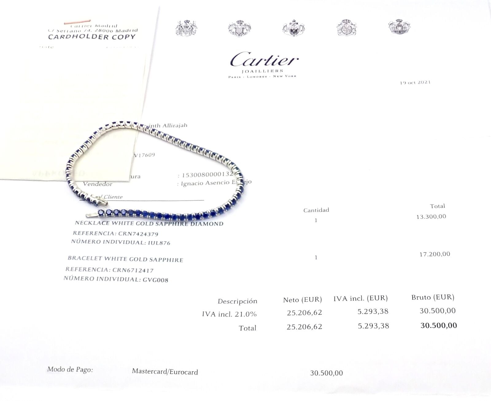 Cartier Jewelry & Watches:Fine Jewelry:Bracelets & Charms Authentic! Cartier 18k White Gold Sapphire Essential Lines Bracelet Paper