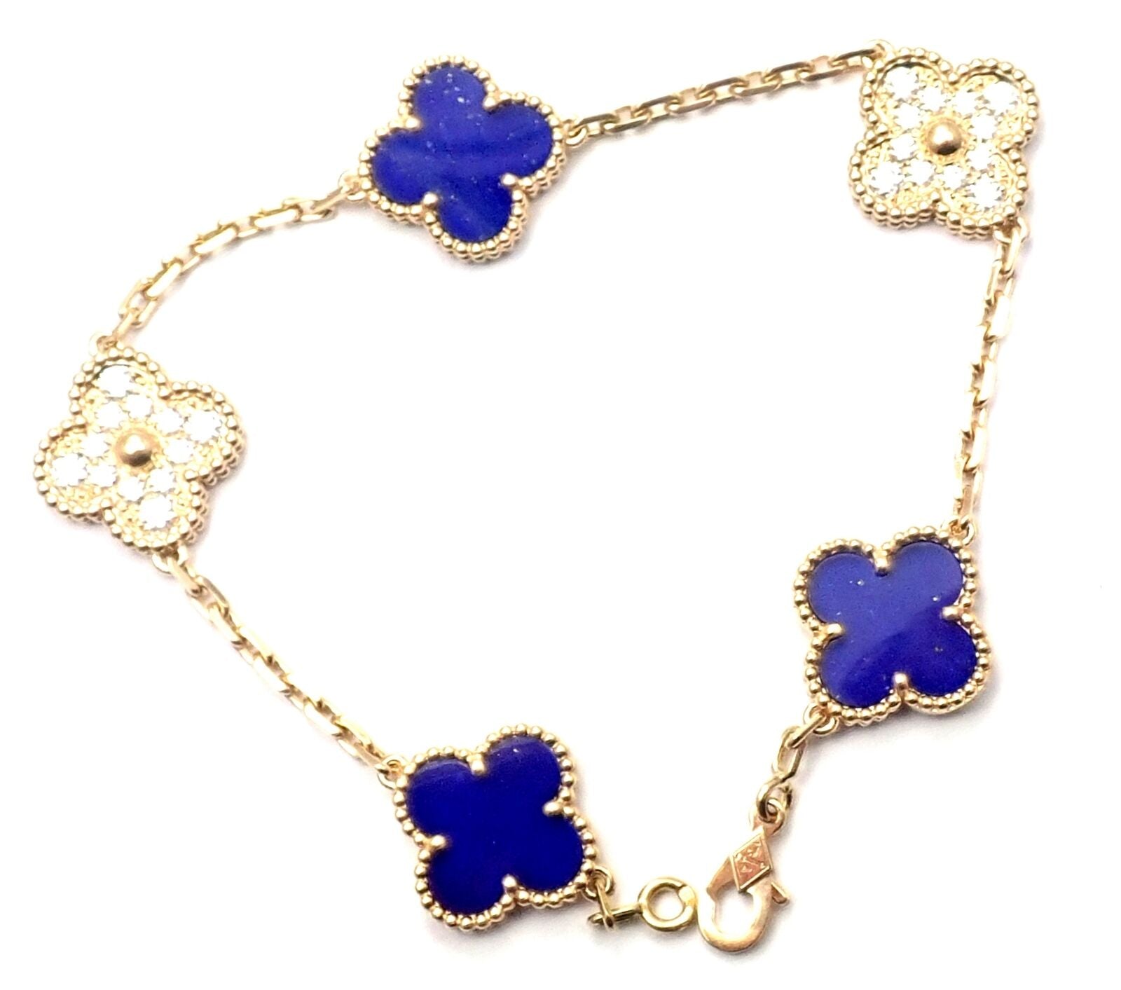 Van Cleef & Arpels Jewelry & Watches:Fine Jewelry:Bracelets & Charms Van Cleef & Arpels Vintage Alhambra 18k Yellow Gold Diamond Lapis Bracelet Cert
