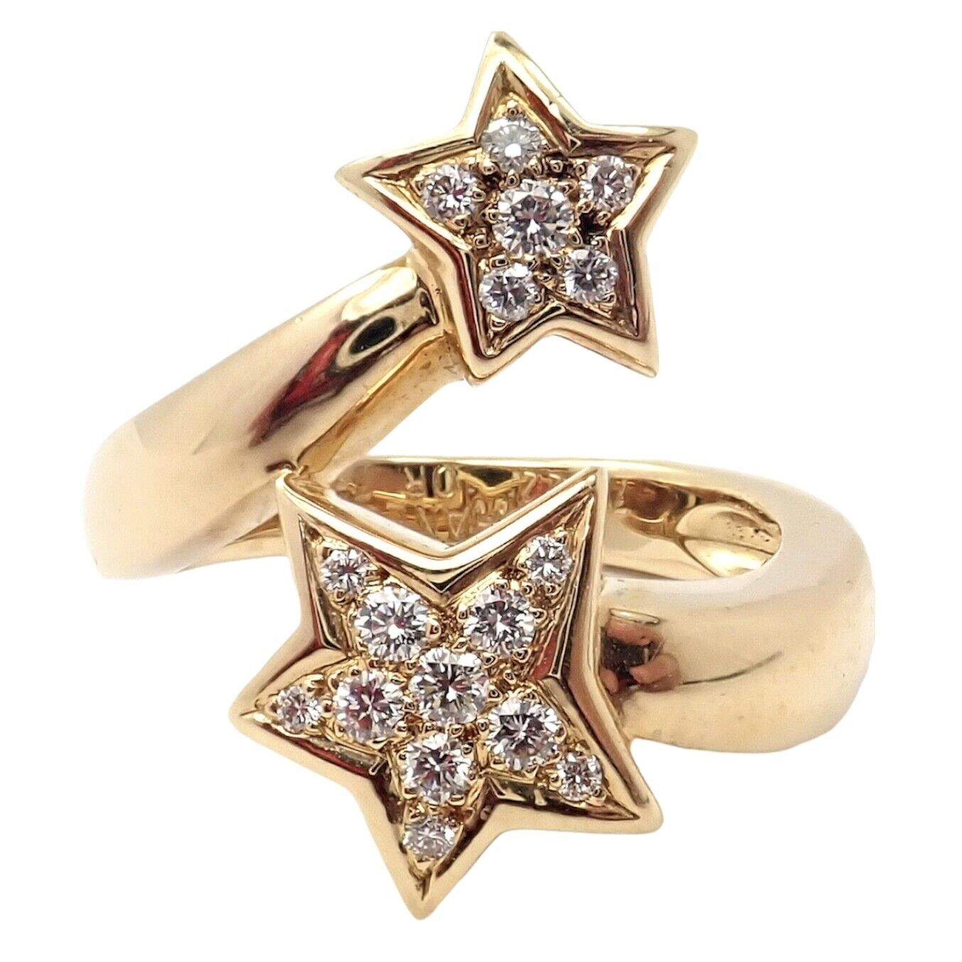Authentic! Chanel Comete 18K Yellow Gold Star Diamond Cocktail Ring