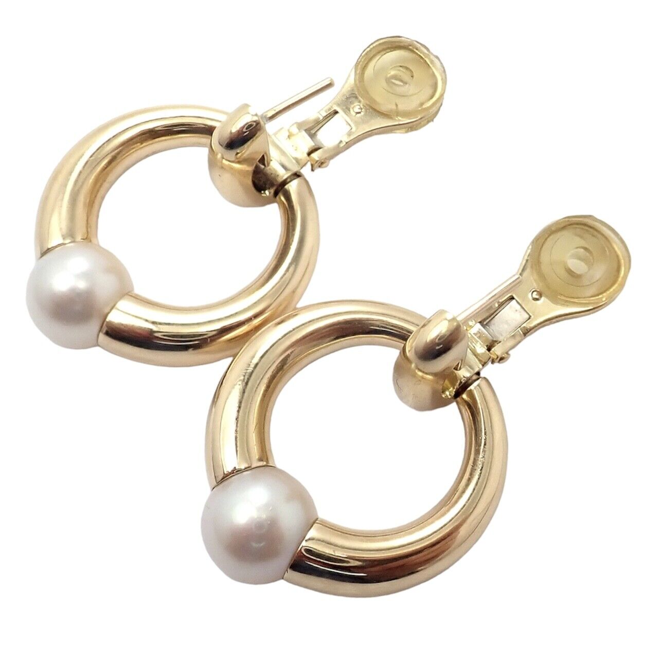 Authentic! Cartier 18k Yellow Gold Akoya Pearl Earrings 1994