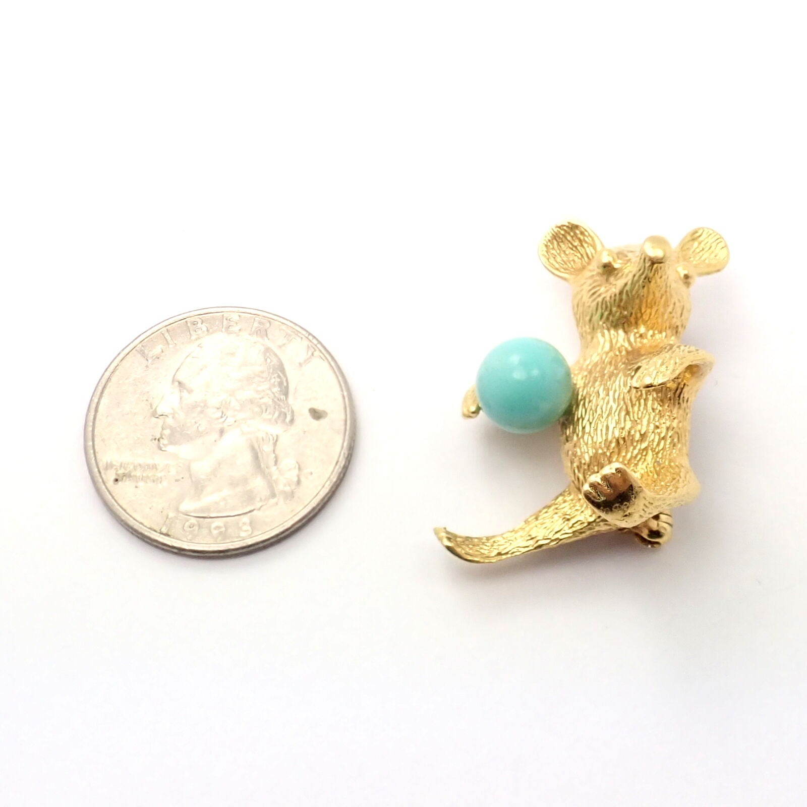 Rare Authentic Cartier Germany 18k Yellow Gold Turquoise Bear Pin