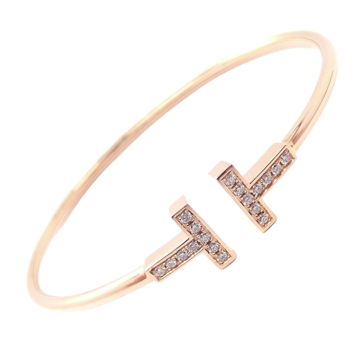 Tiffany & Co. Jewelry & Watches:Fine Jewelry:Bracelets & Charms Authentic! Tiffany & Co 18k Rose Gold Diamond T Wire Flex Bracelet