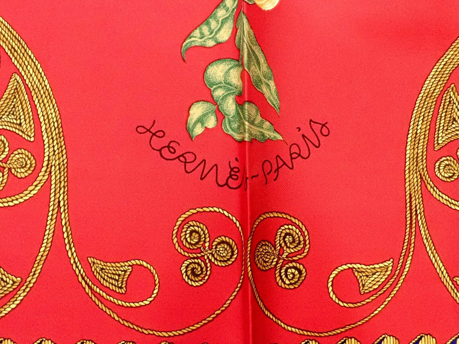Hermes Clothing, Shoes & Accessories:Women:Women's Accessories:Scarves & Wraps Authentic RARE! Hermes Arabesque Vintage 90cm Blue Red Silk Scarf