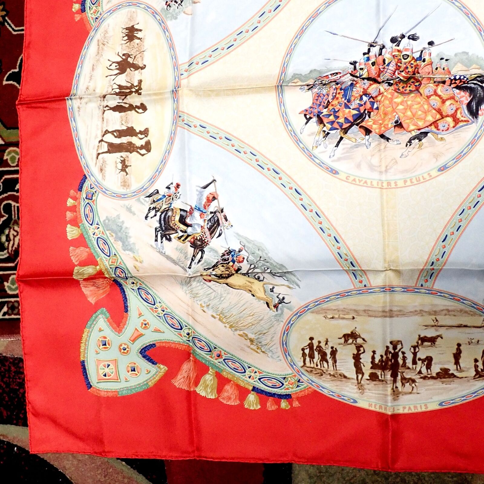 Authentic RARE! Hermes Carre Africa Tribe Vintage 90cm Silk Scarf