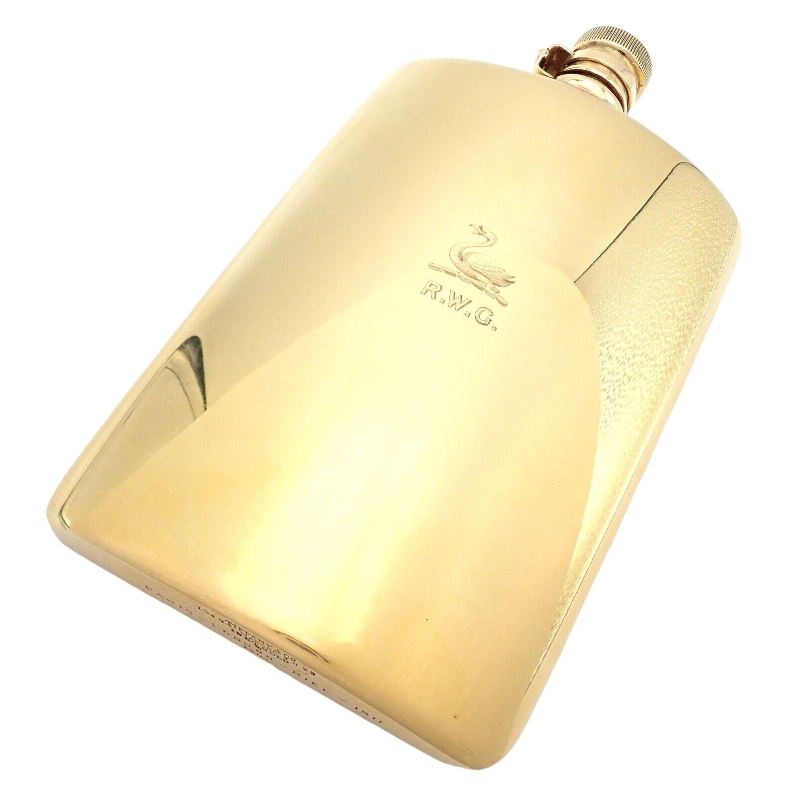 Fortrove Collectibles:Bottles & Insulators:Bottles:Modern (1900-Now):Flasks Antique Solid 18k Yellow Gold Charles Lewis Tiffany Makers Swan RWG 1911 Flask