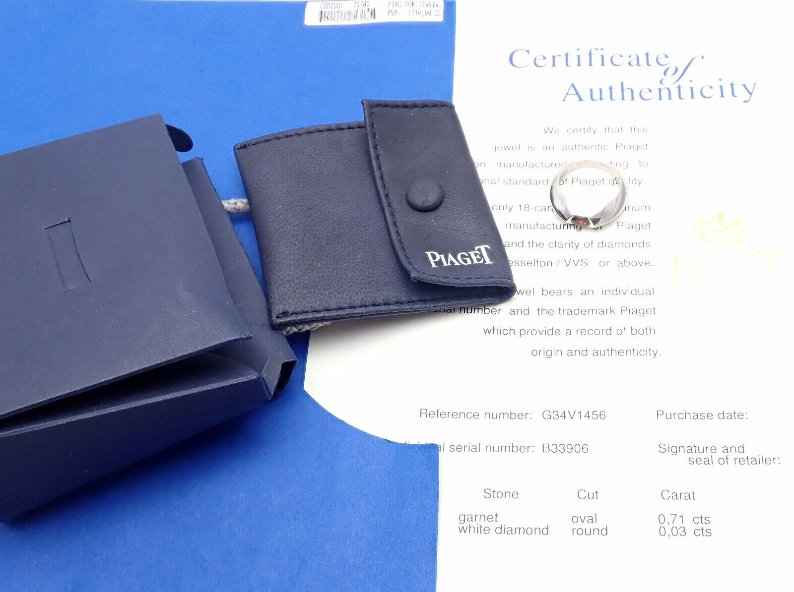 Authentic Piaget 18k White Gold Diamond Garnet Modern Dome Band