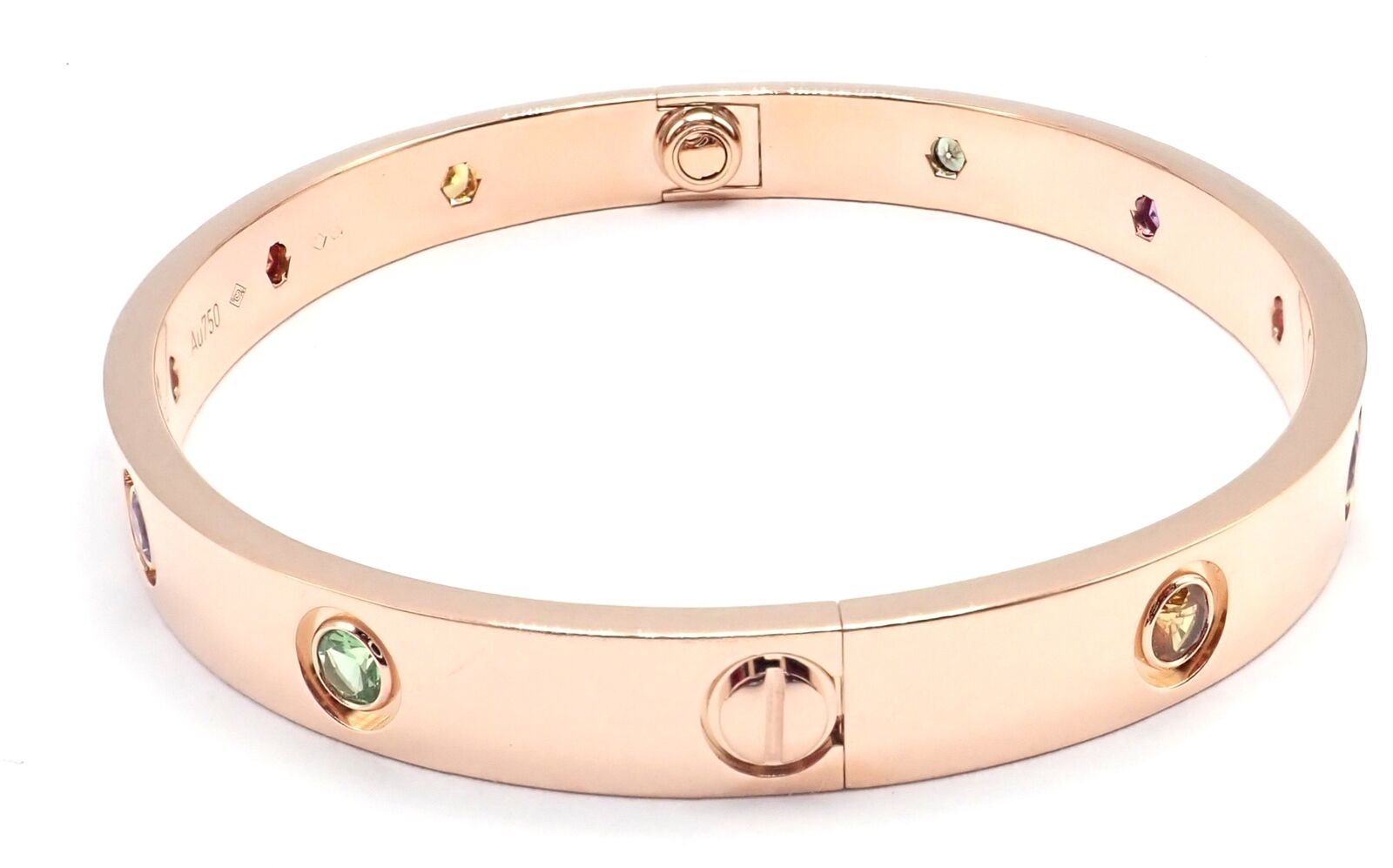 Authentic Cartier 18k Rose Gold Multi Gem Love Bangle Bracelet Size 17 Paper