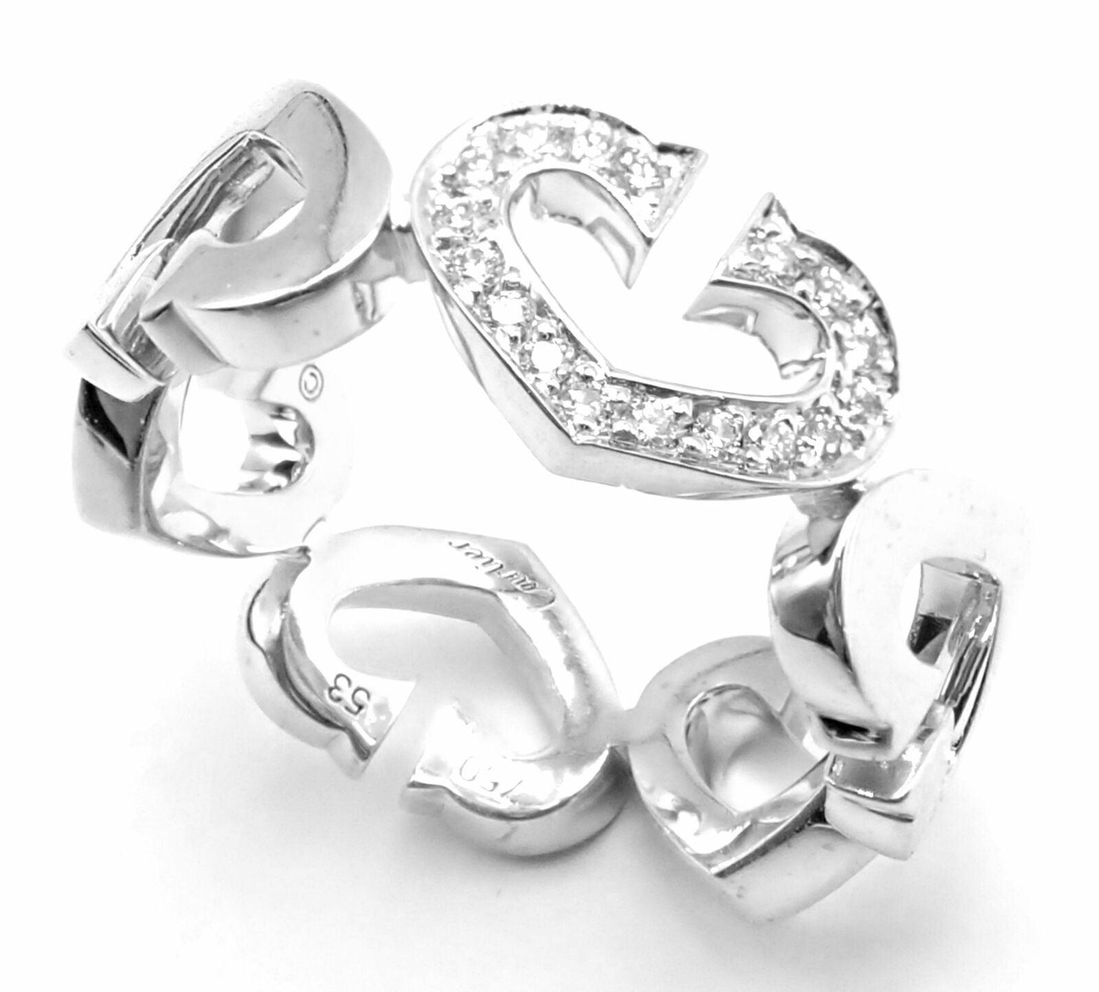 Cartier Jewelry & Watches:Fine Jewelry:Rings Authentic! Cartier 18k White Gold Diamond Heart Band Ring Size 6 1/4