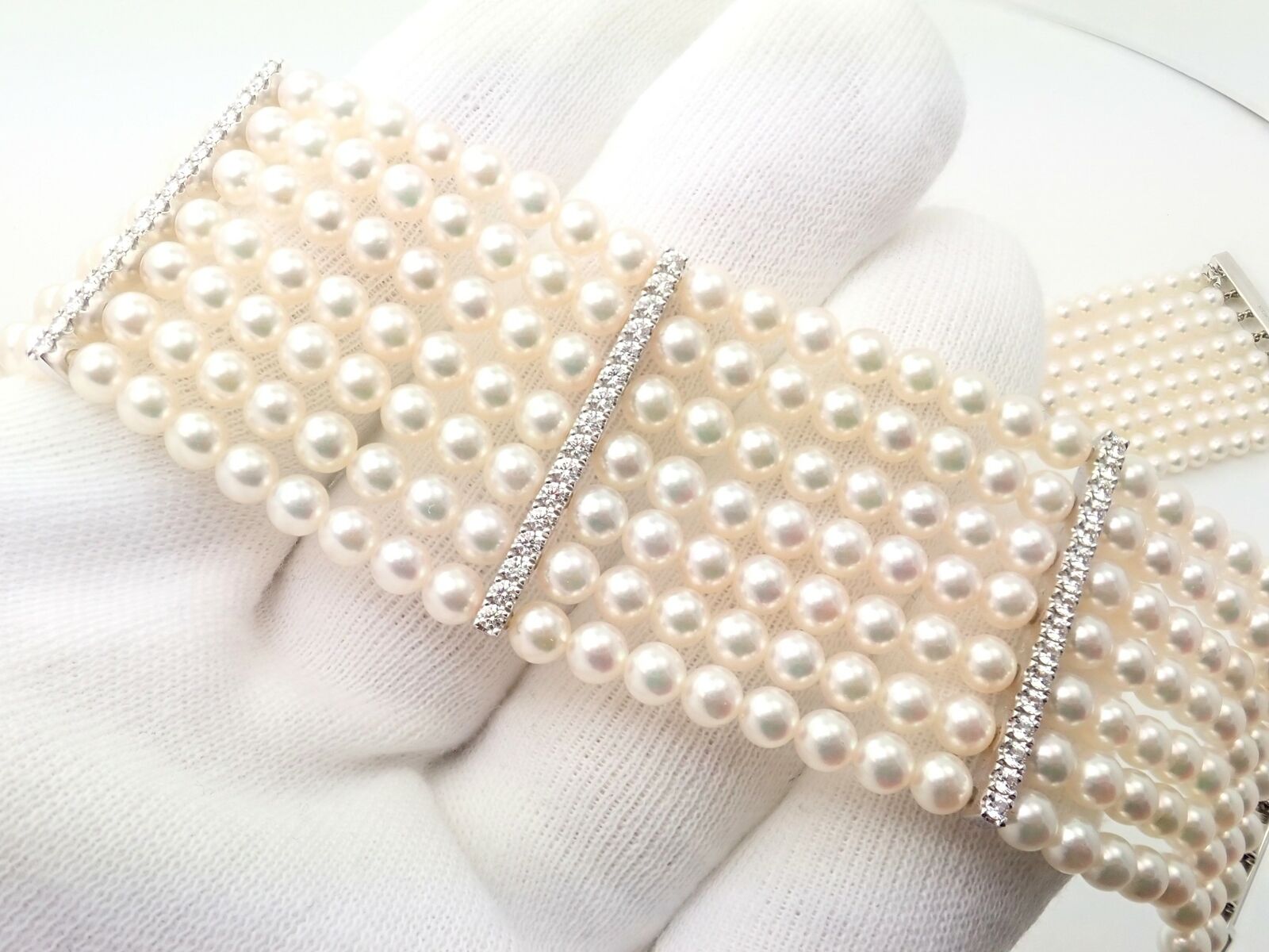 Mikimoto Jewelry & Watches:Fine Jewelry:Jewelry Sets Authentic! Mikimoto 18k White Gold Pearl 6.8ctw Diamond Bracelet Necklace Set