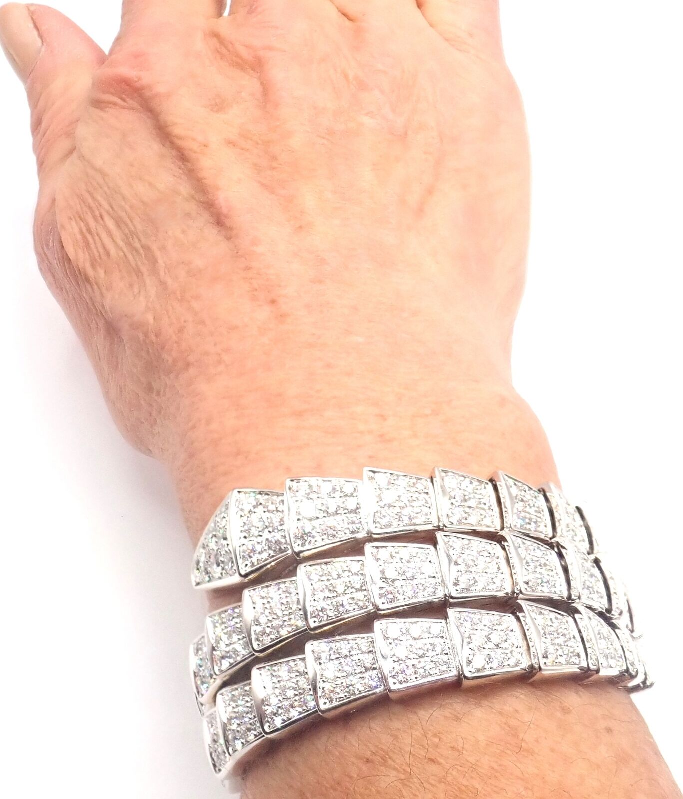 Bvlgari Jewelry & Watches:Fine Jewelry:Bracelets & Charms Bulgari Bvlgari Serpenti Viper 18k White Gold Pave Diamond Bangle Bracelet Paper