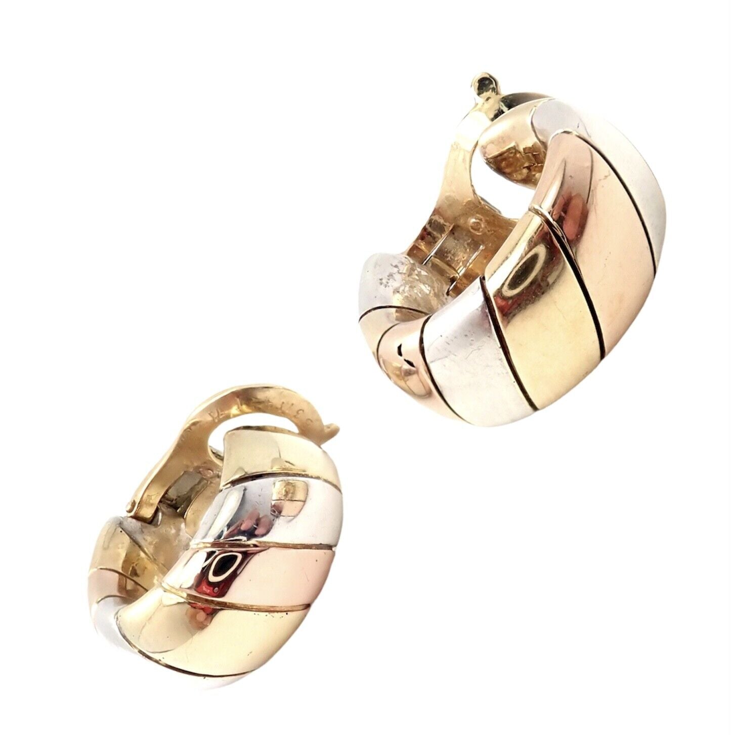 Van Cleef & Arpels Jewelry & Watches:Vintage & Antique Jewelry:Earrings Rare Vintage Van Cleef & Arpels 18k Yellow + Rose Gold Silver Hoop Earrings 1978
