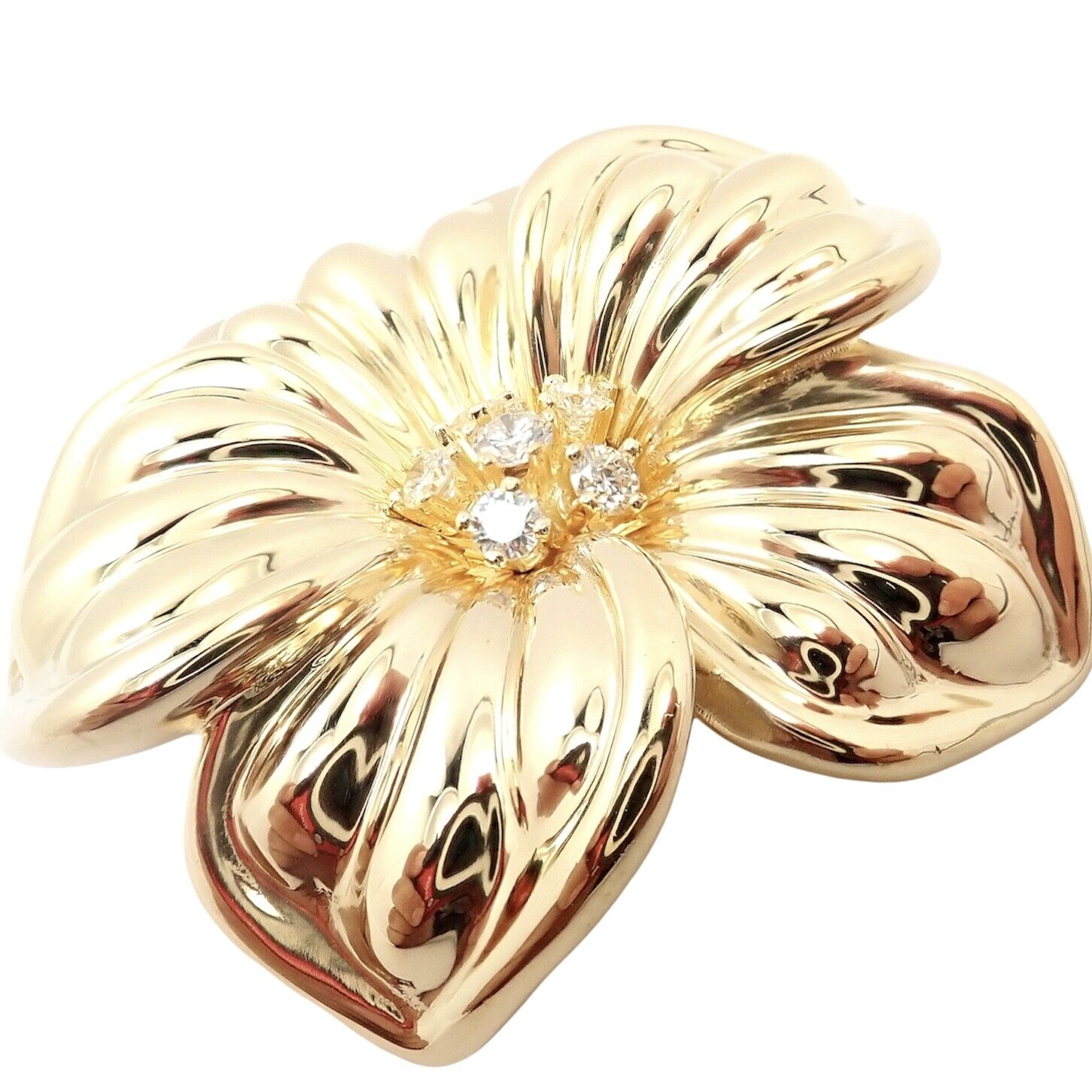 Rare! Authentic Van Cleef & Arpels Diamond 18K Yellow Gold Flower Pin Brooch