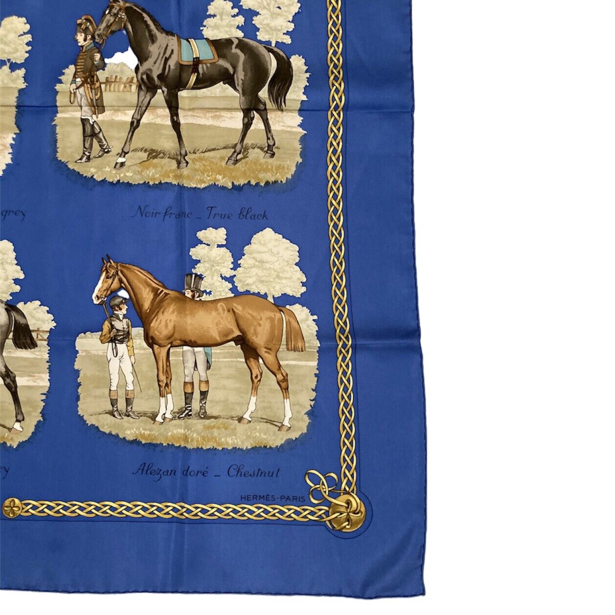 Hermes Les Robes Equestrian Silk Scarf 90 Blue