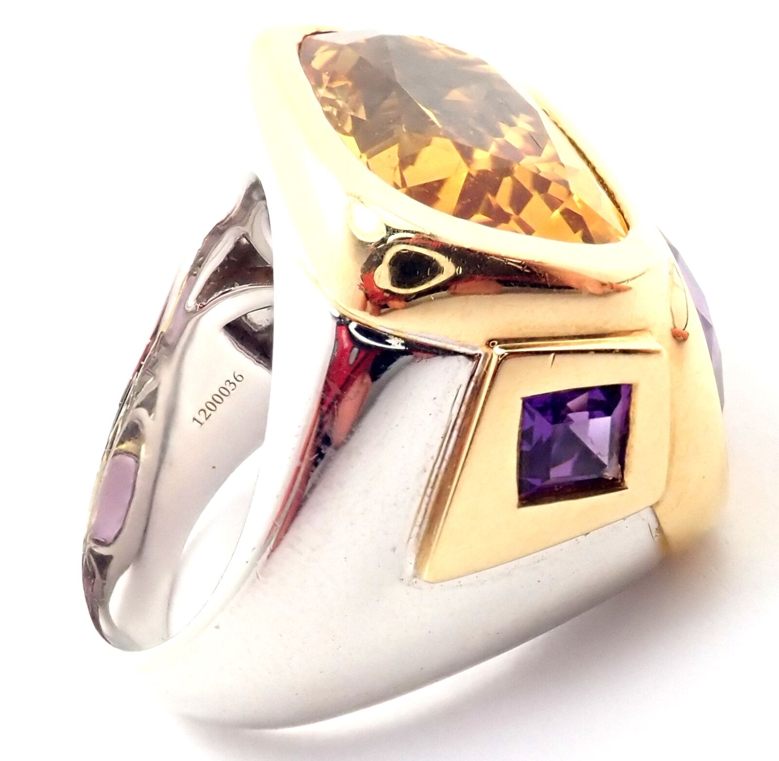 Marina B Jewelry & Watches:Fine Jewelry:Rings Authentic! Marina B 18k Yellow And White Gold Amethyst Citrine Large Ring
