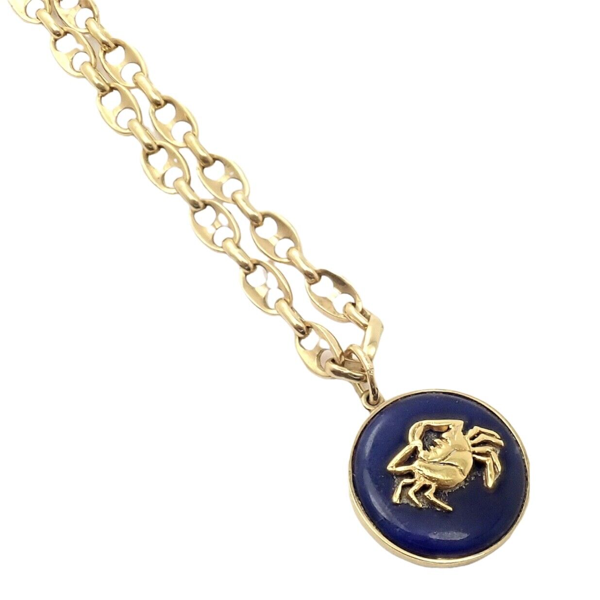 Lalaounis Jewelry & Watches:Vintage & Antique Jewelry:Necklaces & Pendants Ilias Lalaounis 18k Yellow Gold Zodiac Cancer Crab Lapis Pendant Necklace +Chain