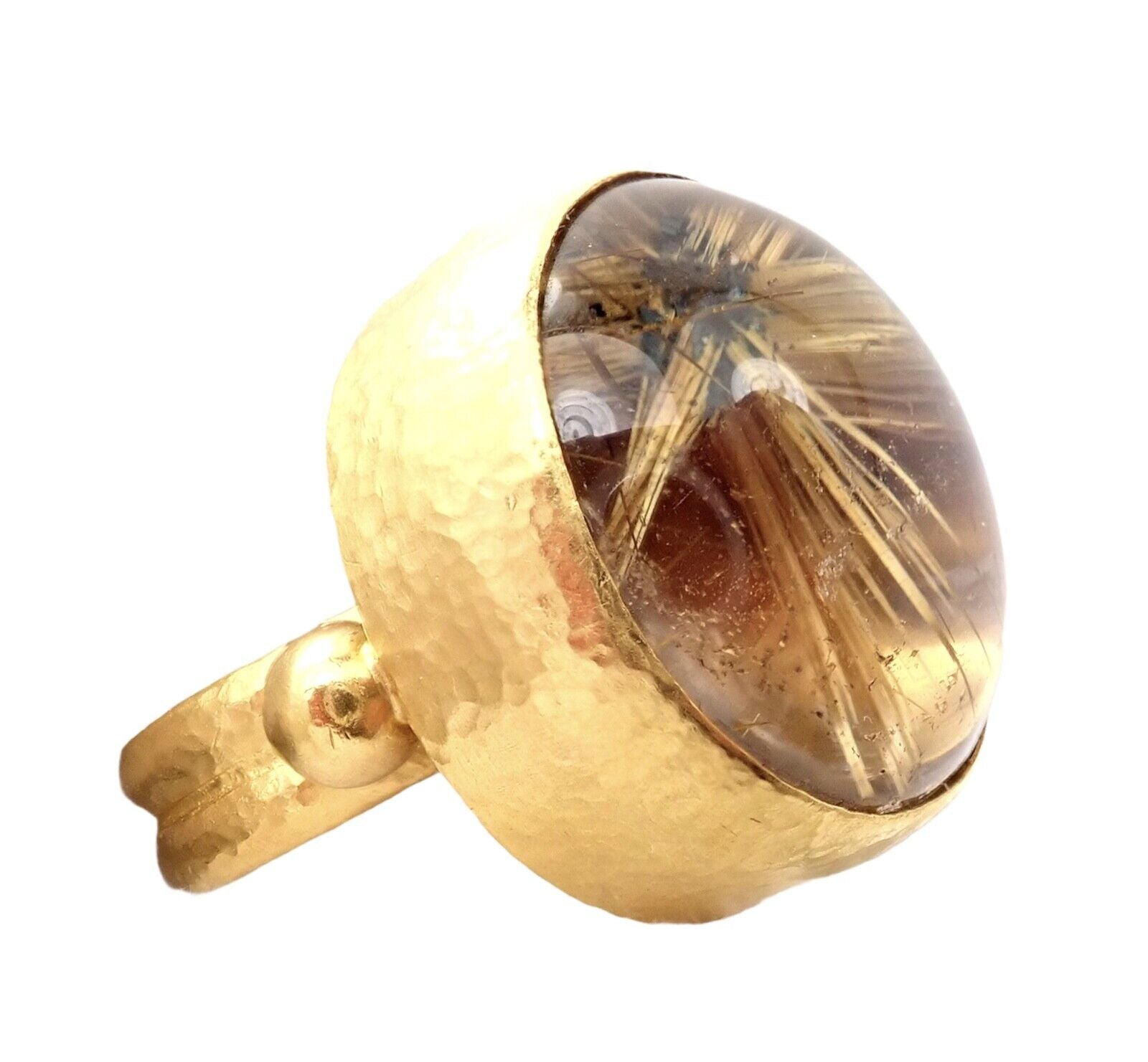 Gurhan Jewelry & Watches:Vintage & Antique Jewelry:Rings Authentic! Gurhan Hammered 24k Gold Rutilated Quartz Ring sz 6