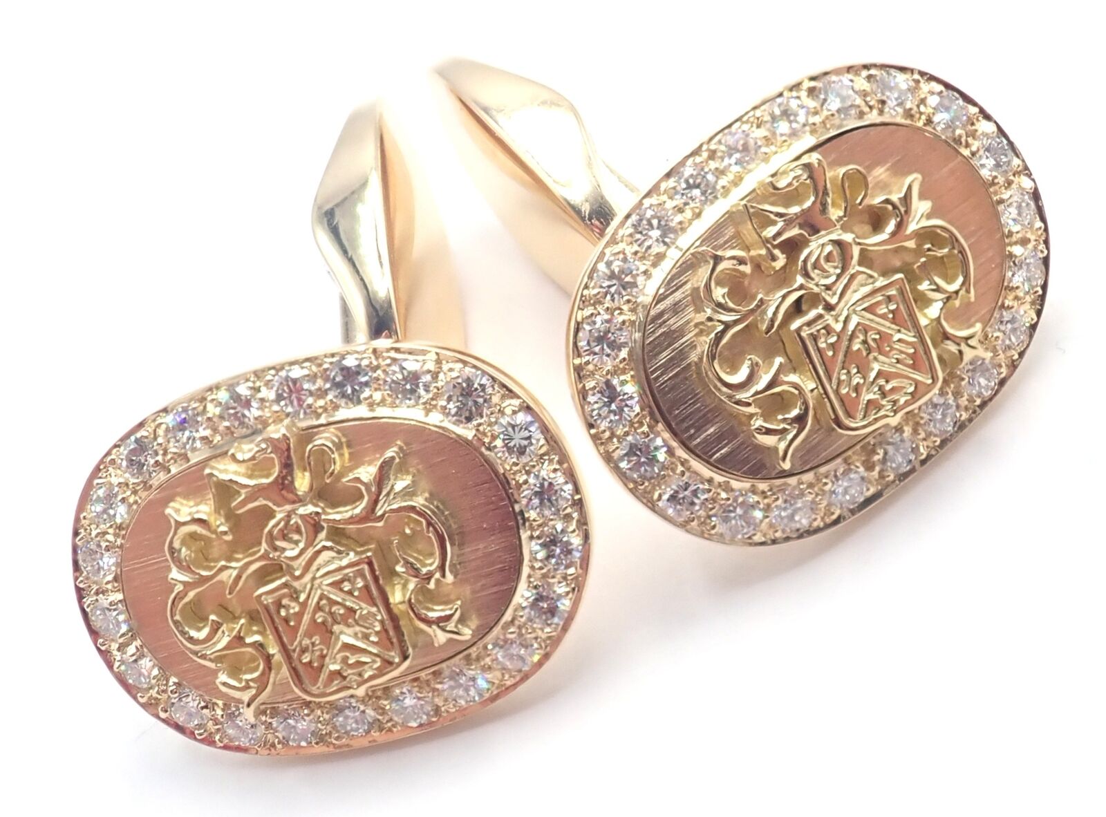 Piaget Jewelry & Watches:Men's Jewelry:Cufflinks Rare! Authentic Piaget Coat Of Arms 18k Yellow Gold Diamond Cufflinks