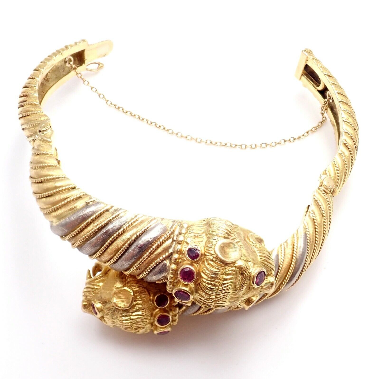 Lalaounis Jewelry & Watches:Vintage & Antique Jewelry:Bracelets & Charms Authentic! Ilias Lalaounis 18k Yellow White Gold Ruby Chimera Bangle Bracelet