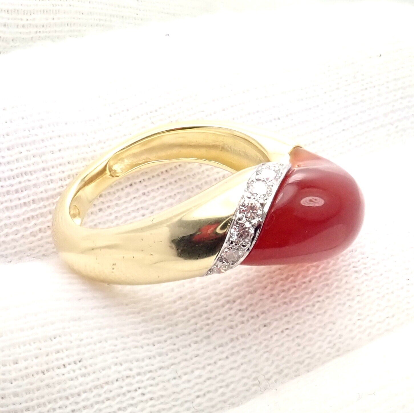 Tiffany & Co. Jewelry & Watches:Fine Jewelry:Rings Rare! Authentic Tiffany & Co 18k Yellow Gold Diamond Curved Carnelian Ring sz 6