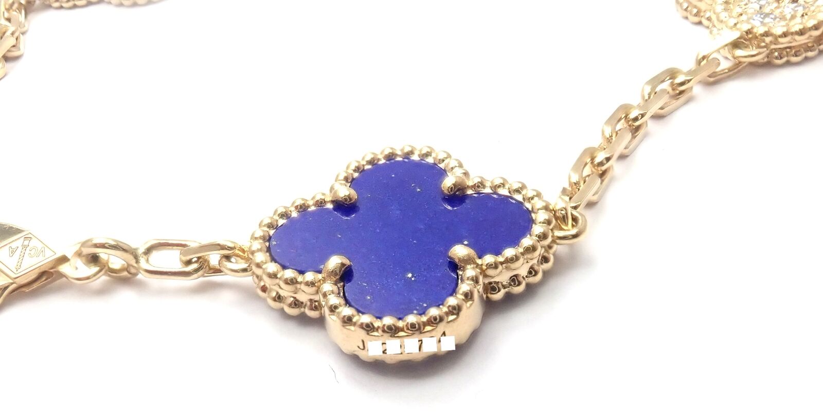 Van Cleef & Arpels Jewelry & Watches:Fine Jewelry:Bracelets & Charms Van Cleef & Arpels Vintage Alhambra 18k Yellow Gold Diamond Lapis Bracelet Cert