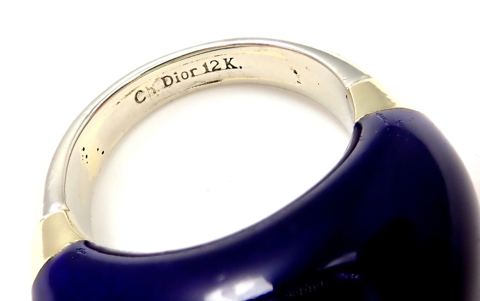 Christian Dior Jewelry & Watches:Fine Jewelry:Rings Rare! Christian Dior 12K White Gold Enamel Diamond Sapphire Cocktail Ring Size 7