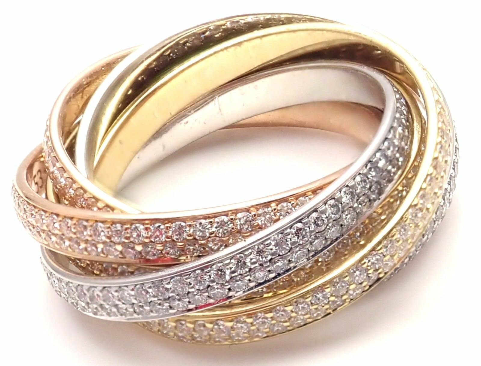 Cartier Jewelry & Watches:Fine Jewelry:Rings Authentic! Cartier Diamond Three Color 18k Gold Two For Trinity Six Band Ring