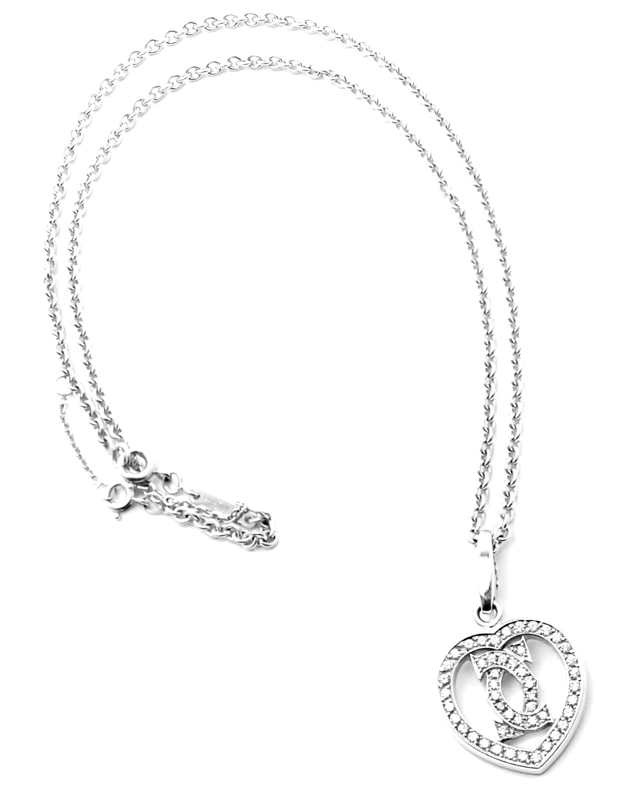 Cartier Jewelry & Watches:Fine Jewelry:Necklaces & Pendants Authentic! Cartier 18k White Gold Diamond Heart Double C Pendant Necklace