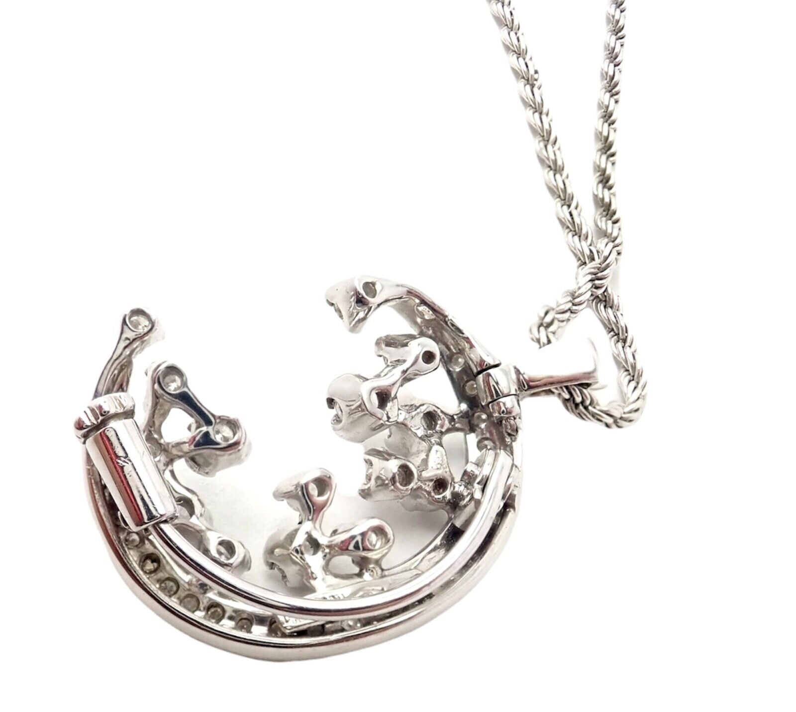 Damiani Jewelry & Watches:Vintage & Antique Jewelry:Necklaces & Pendants Rare Damiani 18k White Gold 1ctw Diamond Moon And Stars Pendant Necklace