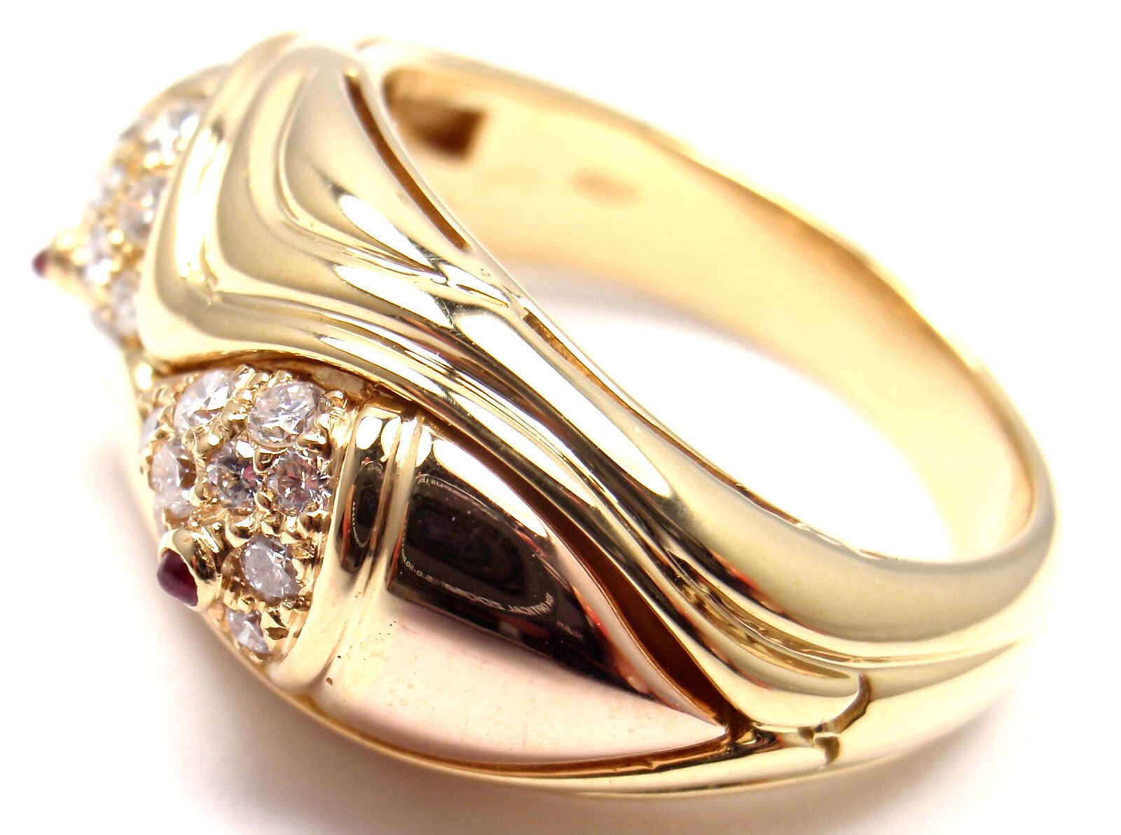 Bulgari Jewelry & Watches:Fine Jewelry:Rings Authentic! Bulgari Bvlgari 18k Yellow Gold Diamond Ruby Naturalia Fish Band Ring