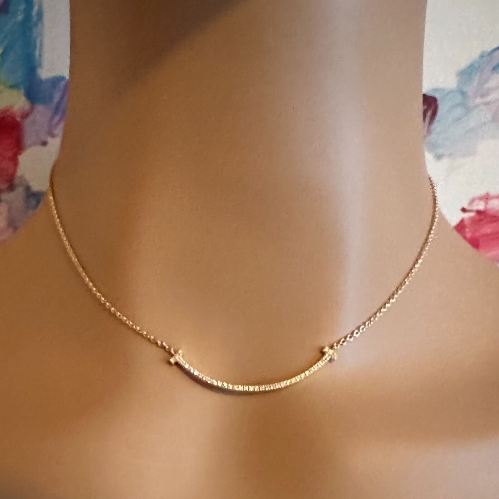 Authentic! Tiffany & Co 18k Yellow Gold Diamond Small T Smile Necklace | Fortrove