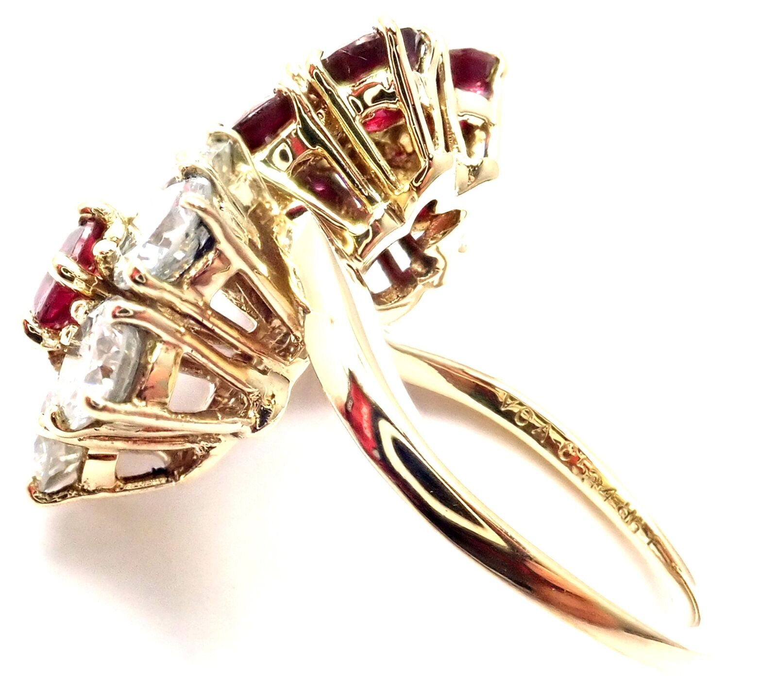 Van Cleef & Arpels Jewelry & Watches:Fine Jewelry:Rings Van Cleef & Arpels Fleurette 18k Yellow Gold Ruby Diamond Double Flower Ring