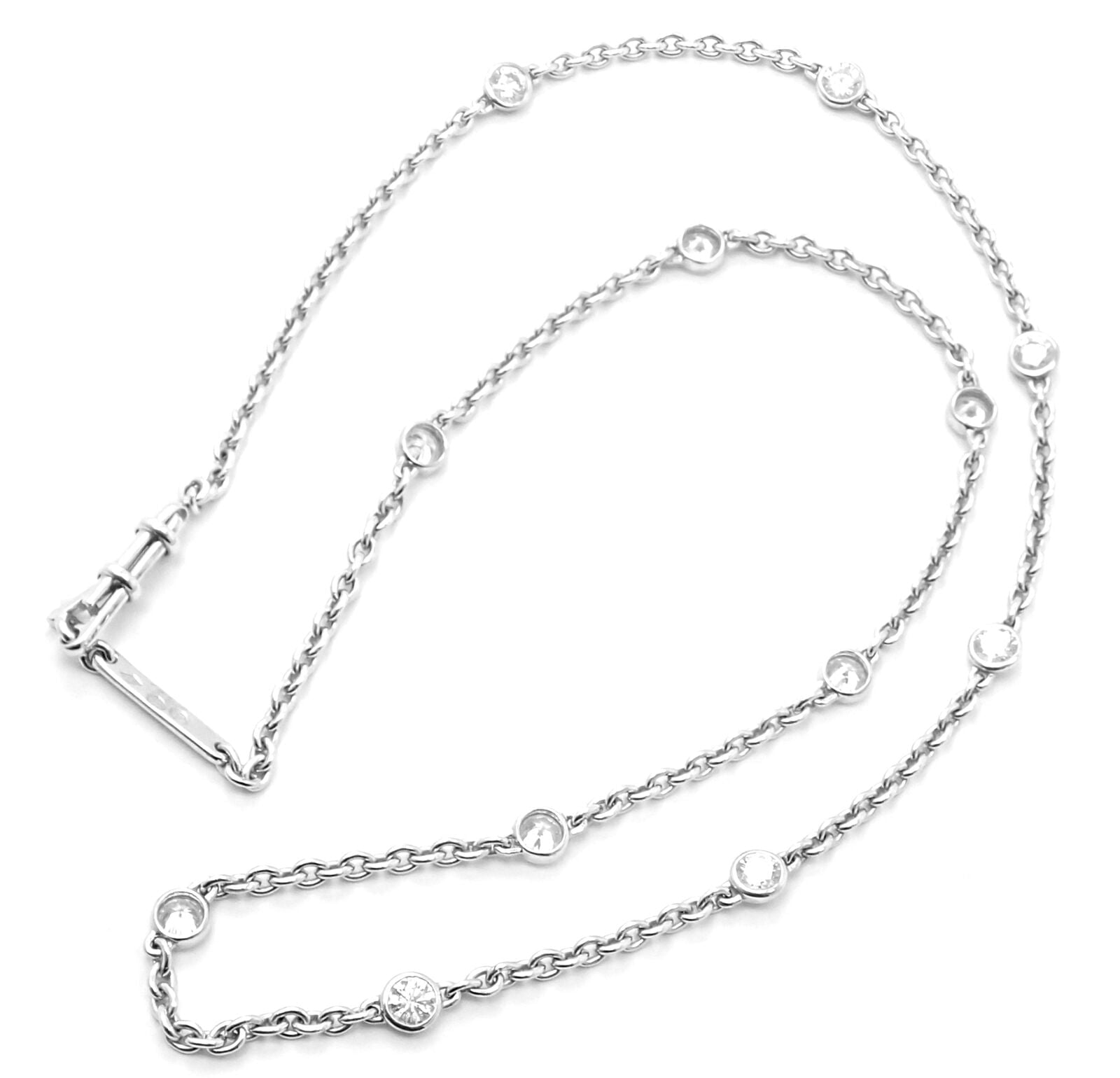 Authentic Cartier 18k White Gold 1.5ct Diamond By The Yard Chain Necklace