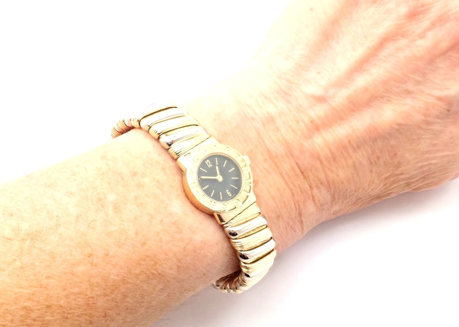 Bulgari Jewelry & Watches:Watches, Parts & Accessories:Watches:Wristwatches Authentic! Bulgari Bvlgari 18K Yellow & White Gold Tubogas Bangle Bracelet Watch
