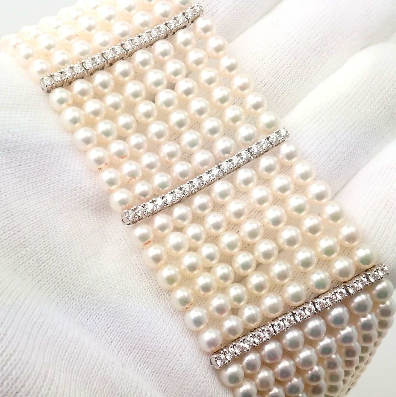 Mikimoto Jewelry & Watches:Fine Jewelry:Jewelry Sets Authentic! Mikimoto 18k White Gold Pearl 6.8ctw Diamond Bracelet Necklace Set