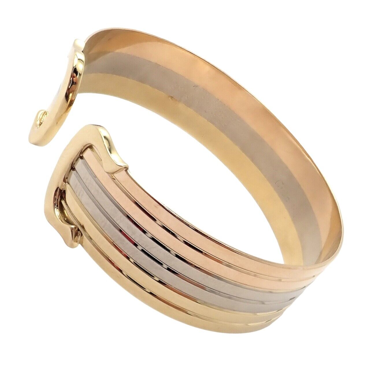 Cartier Jewelry & Watches:Fine Jewelry:Bracelets & Charms Authentic! Cartier 18k Tri-Color Gold Double C Wide Cuff Bangle Bracelet