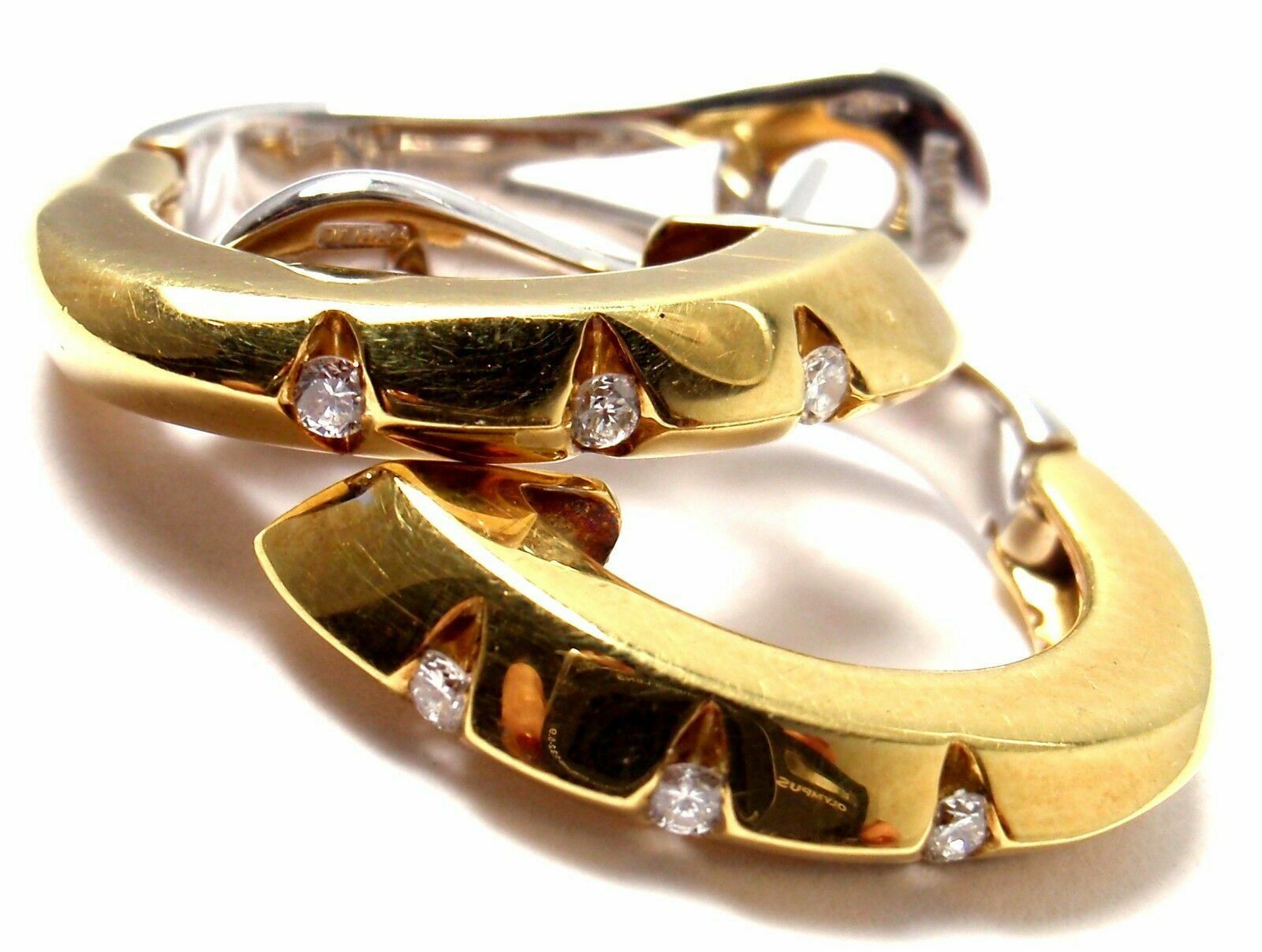 Damiani Jewelry & Watches:Fine Jewelry:Earrings Authentic! Damiani 18k Yellow & White Gold Diamond Hoop Earrings