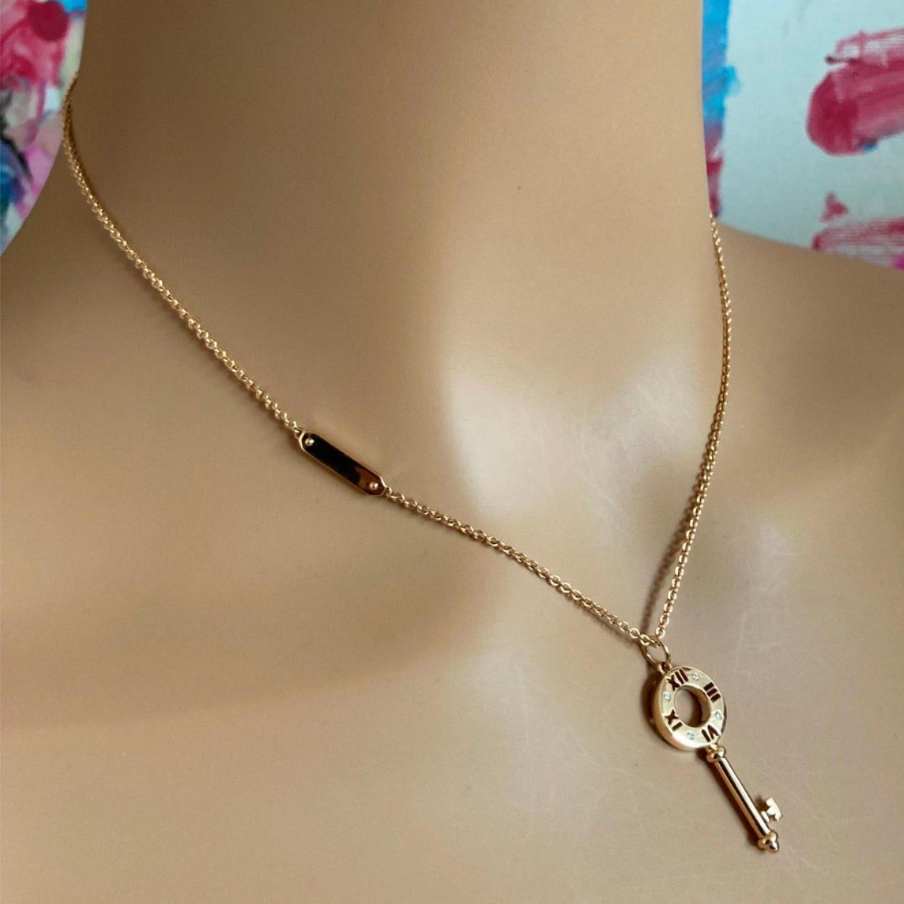 Tiffany & Co. Jewelry & Watches:Fine Jewelry:Necklaces & Pendants Authentic Tiffany & Co 18k Rose Gold Atlas Diamond Key Pendant Necklace