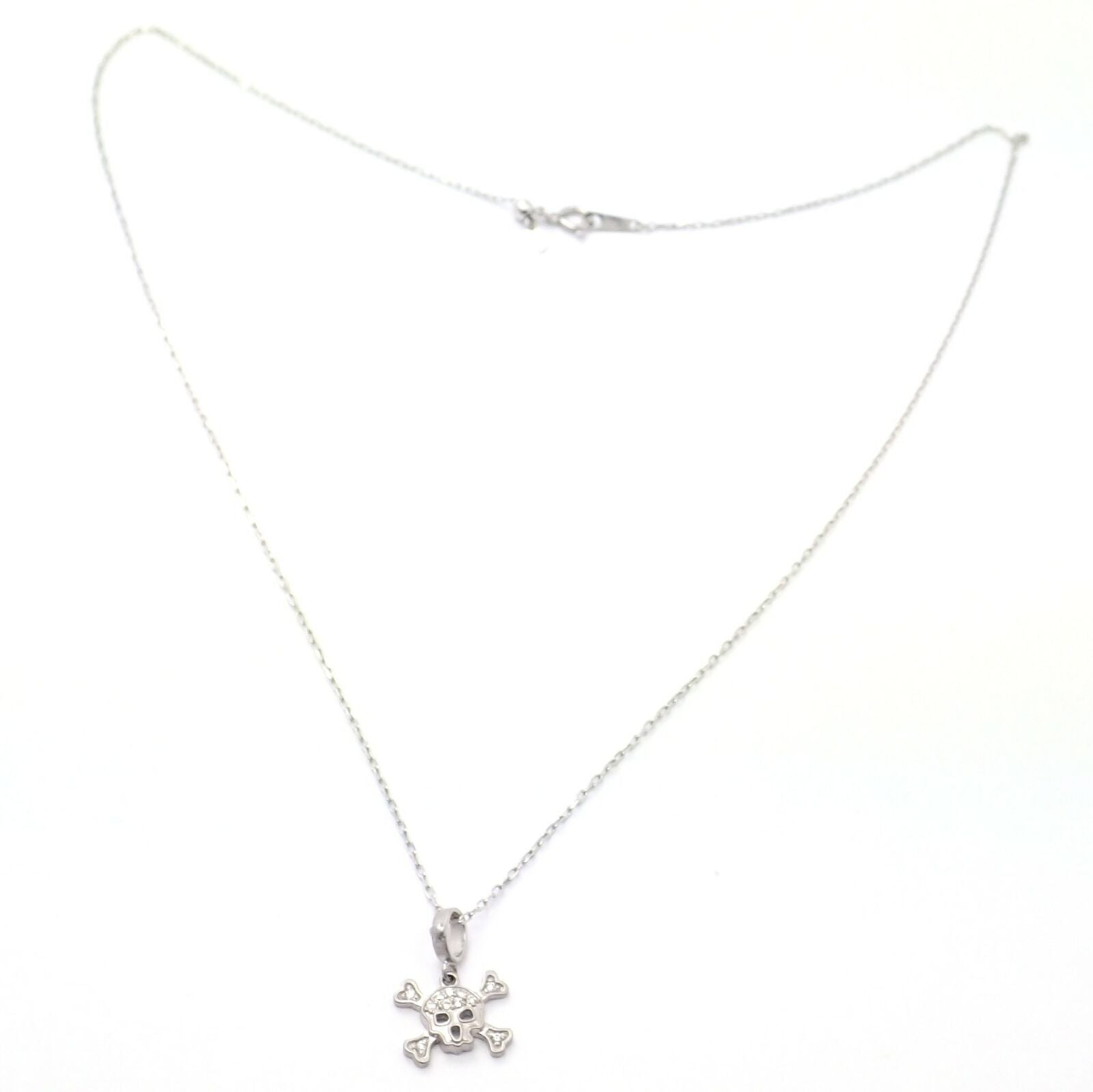 Authentic! Loree Rodkin 18k White Gold Diamond Skull Crossbones Pendant Necklace | Fortrove