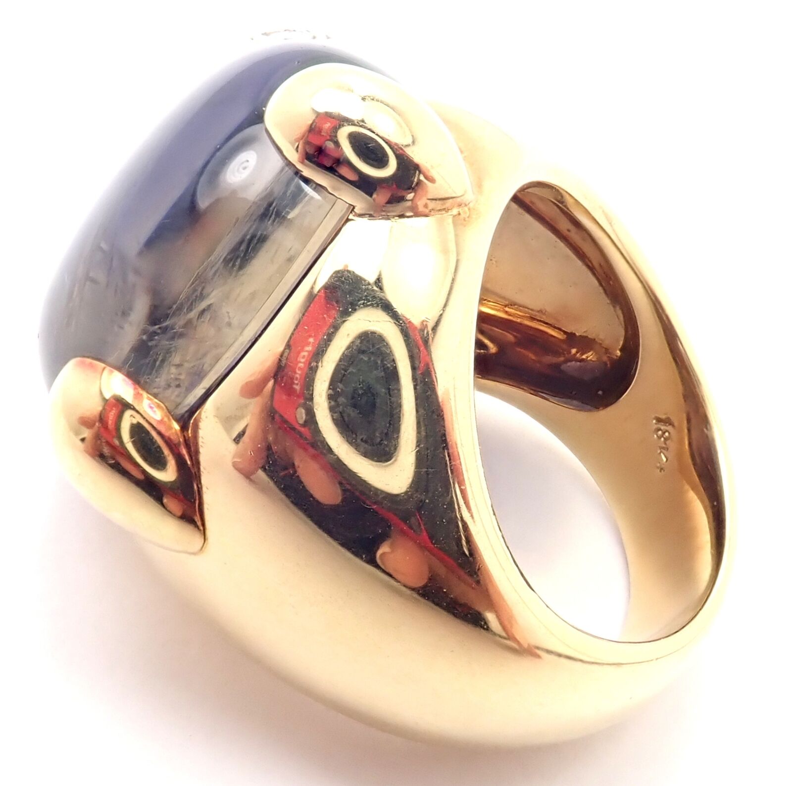 Authentic! Pomellato Griffe 18k Yellow Gold Diamond Large Iolite Ring |  Fortrove