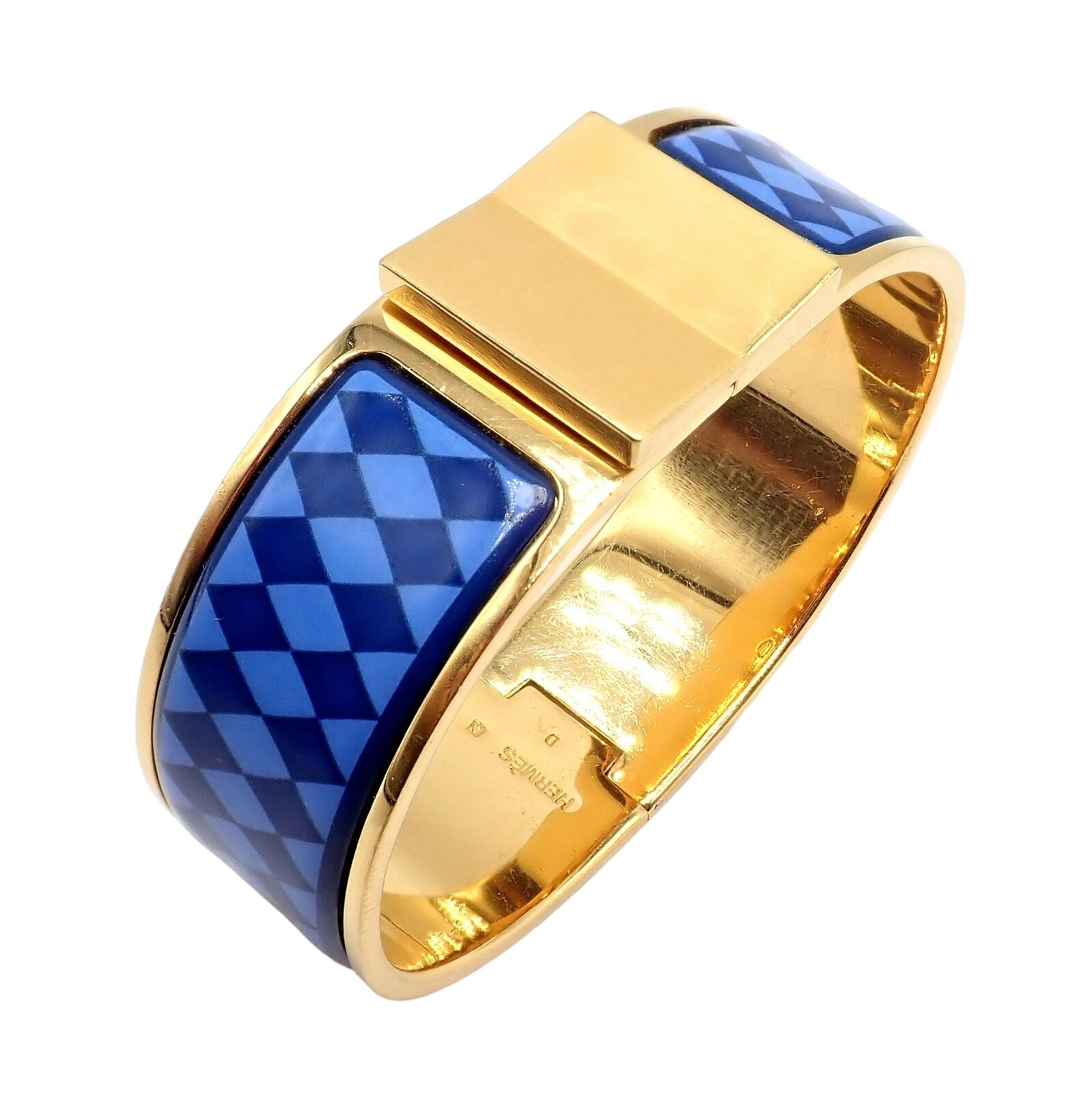 Hermes Jewelry & Watches:Fine Jewelry:Bracelets & Charms Authentic! Hermes Gold Hardware Blue Clic Clac Ladies Bangle Bracelet Size D