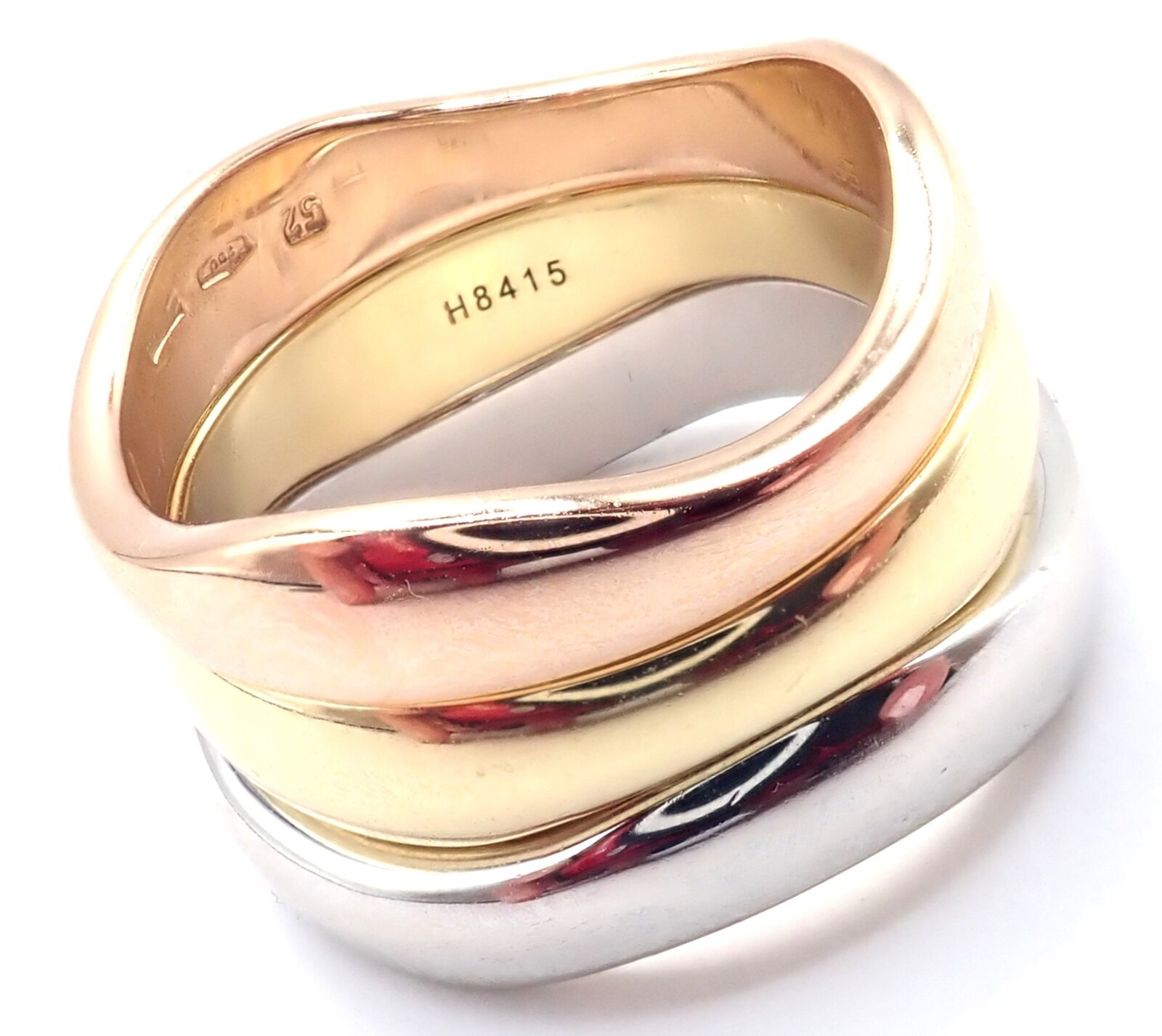 Authentic Cartier 18k Tri Color Gold Three Stacking Puzzle Band Ring Size 52