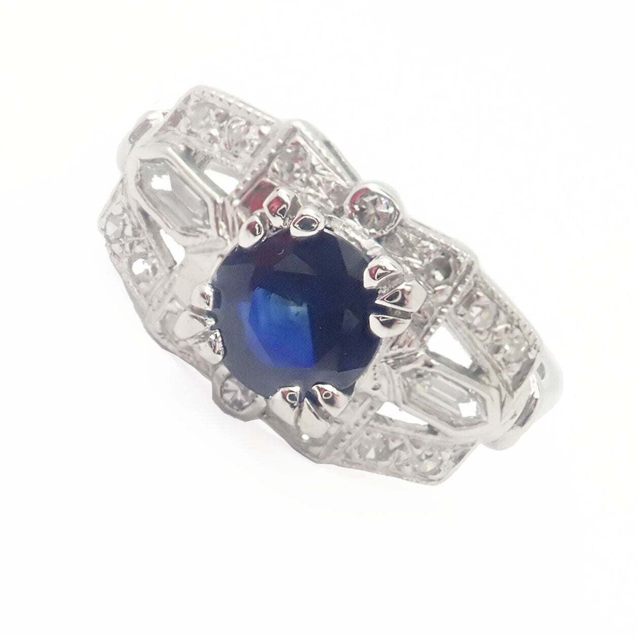 Estate Jewelry & Watches:Vintage & Antique Jewelry:Rings Vintage Estate Platinum Diamond Sapphire Art Deco Ring