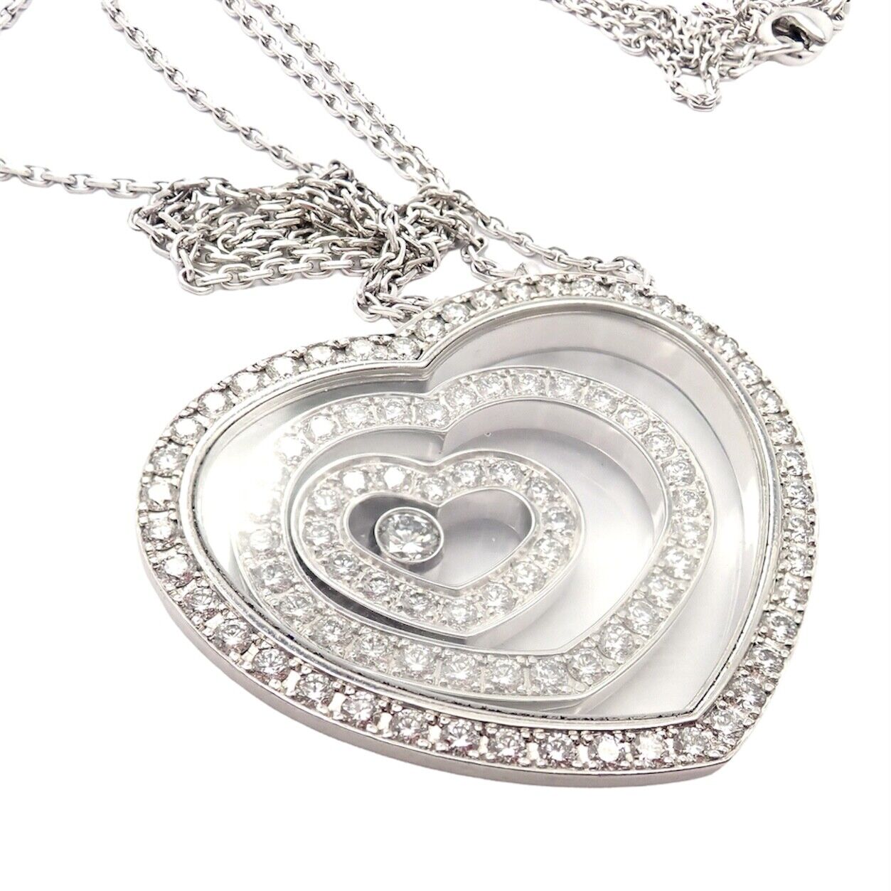 Chopard Jewelry & Watches:Fine Jewelry:Necklaces & Pendants Authentic! Chopard 18k White Gold Large Happy Spirit Heart Diamond Necklace