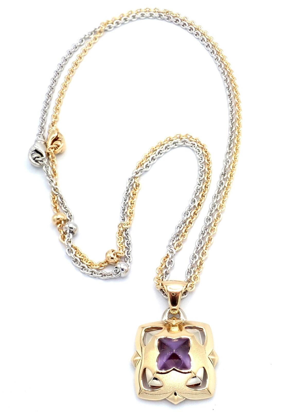 Bulgari Jewelry & Watches:Fine Jewelry:Necklaces & Pendants Bvlgari Bulgari Pyramid 18k Yellow White Gold Amethyst Pendant 2 Chains Necklace