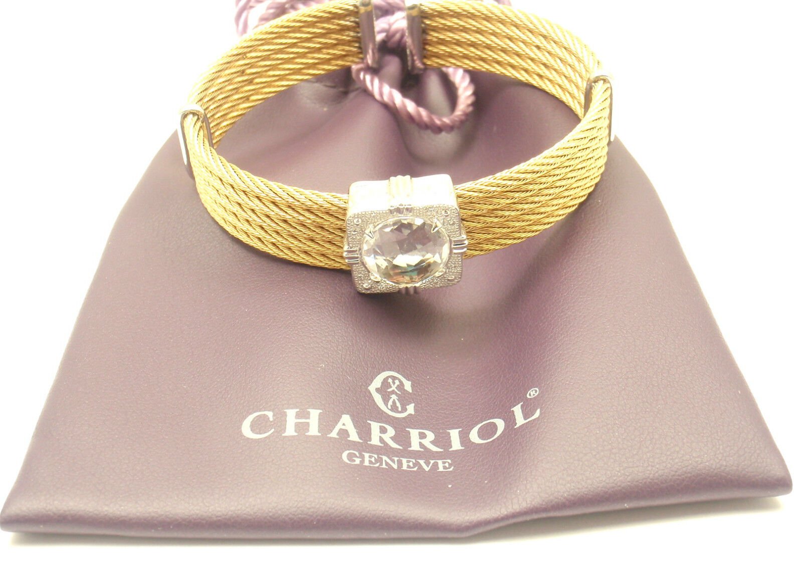 Charriol Jewelry & Watches:Fine Jewelry:Bracelets & Charms AUTHENTIC CHARRIOL 18K GOLD AND STEEL WIRE DIAMOND WHITE TOPAZ CELTIC BRACELET