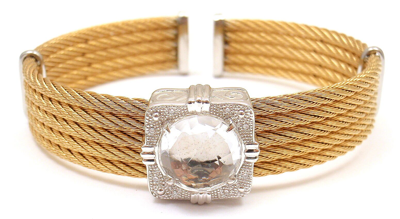 Charriol Jewelry & Watches:Fine Jewelry:Bracelets & Charms AUTHENTIC CHARRIOL 18K GOLD AND STEEL WIRE DIAMOND WHITE TOPAZ CELTIC BRACELET